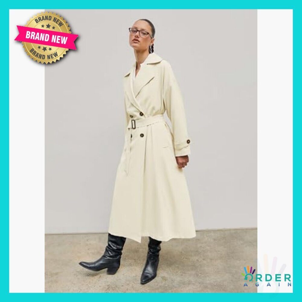 Oversized Trench Coat Long Length Classic Elegant Chic Minimal Belted - Picture 6 of 7